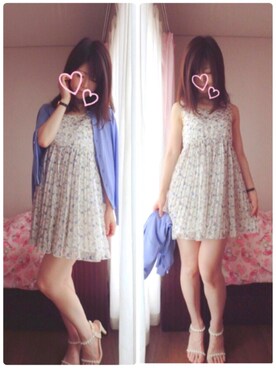 「GU（ジーユー）のアイテム（カーディガン/ボレロ、ブルー系）」を使った、rinnonさん（レディース・160cm）の夏コーディネート