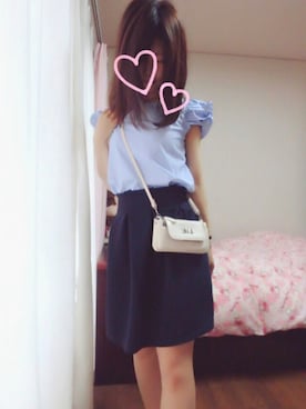 「神戸レタスのアイテム（シャツ/ブラウス、ブルー系）」を使った、rinnonさん（レディース・160cm）の夏コーディネート