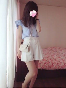 「神戸レタスのアイテム（シャツ/ブラウス、ブルー系）」を使った、rinnonさん（レディース・160cm）の夏コーディネート