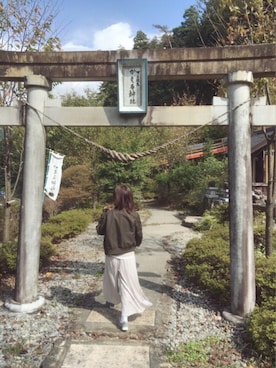 「UNIQLO（ユニクロ）のアイテム（ブルゾン、ベージュ系）」を使った、rinnonさん（レディース・160cm）の秋コーディネート