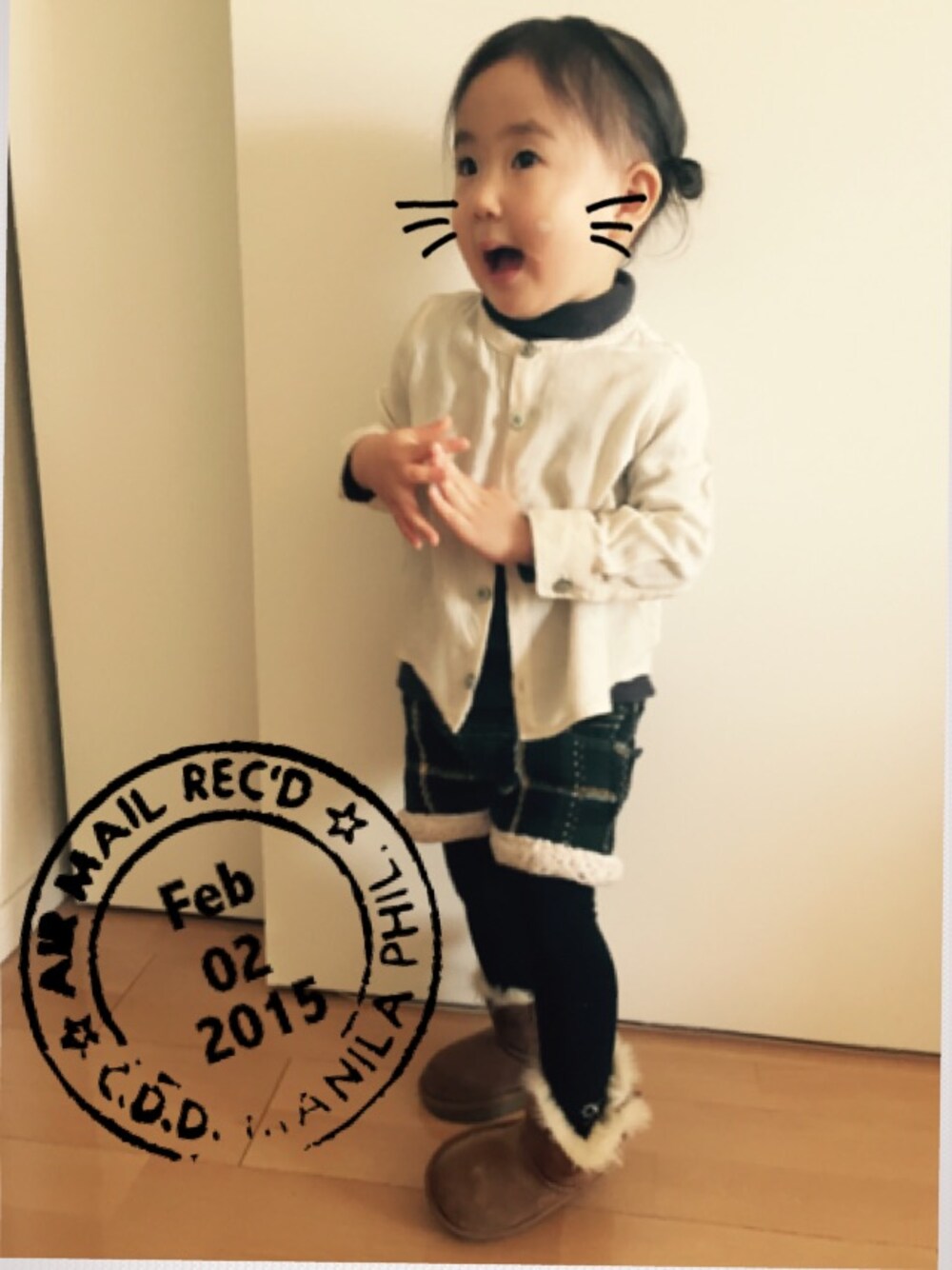 「ショートパンツ、タートルネック」｜「no brandのアイテム（その他パンツ、グリーン系）」を使った、su shoさん（キッズ・90cm）の冬コーディネートの1枚目の写真