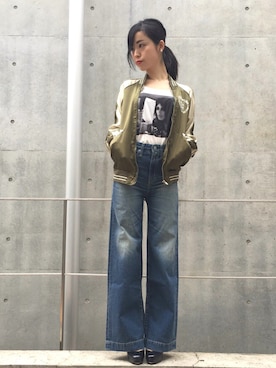 「Tシャツ×デニム」｜「アイテム（ブルゾン）」を使った、sugiyama.sさん（レディース・157cm）の春コーディネート