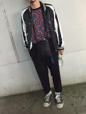 「総柄トップス」｜「アイテム（ブルゾン）」を使った、hissaaaaさん（メンズ・170cm）の春コーディネート