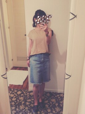 「切りっぱなし」｜「アイテム（その他シューズ）」を使った、黒狐さん（レディース・158cm）の夏コーディネート