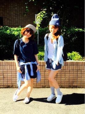 「BARAK（バラク）のアイテム（帽子）」を使った、♡SHINO♡さん（レディース・156cm）の夏コーディネート