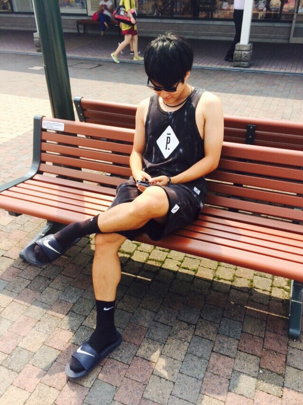 「PIGALLE、NIKE、pigalle×nike、セットアップ、ショーツ、ストリート、オールブラック」｜「PIGALLEのアイテム（Tシャツ/カットソー、ブラック系）」を使った、John Titorさん（メンズ・165cm）の夏コーディネートの1枚目の写真