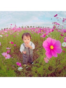 「BeBe（ベベ）のアイテム（サロペット/オーバーオール）」を使った、k a i t o ❁ さん（キッズ・70cm）の秋コーディネート