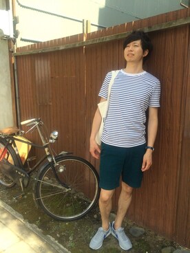 「膝上ショーツ」｜「アイテム（トートバッグ）」を使った、icchoさん（メンズ・176cm）の夏コーディネート