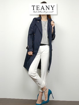 「ボーダーTシャツ」｜「アイテム（トレンチコート）」を使った、TEANY(ティーニー)さん（レディース・163cm）の春コーディネート