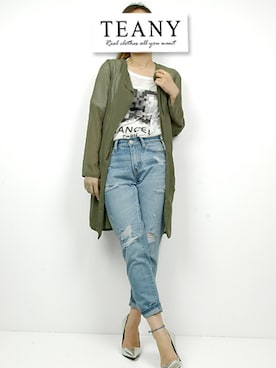 「アイテム（その他アウター、グリーン系）」を使った、TEANY(ティーニー)さん（レディース・163cm）の夏コーディネート