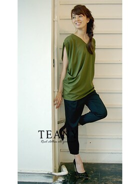 「テンセル」｜「アイテム（パンツ）」を使った、TEANY(ティーニー)さん（レディース・168cm）の秋コーディネート