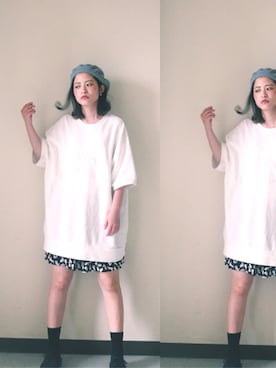 「スエット」｜「アイテム（ハンチング/ベレー帽）」を使った、mekkoさん（レディース・158cm）の夏コーディネート