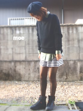 「黒ニット」｜moeさん（レディース・164cm）の冬コーディネート
