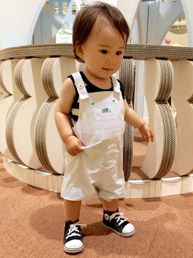 「BeBe（ベベ）のアイテム（サロペット/オーバーオール）」を使った、sosanさん（キッズ・90cm）の夏コーディネート