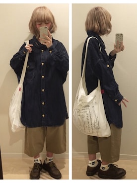 「mercibeaucoup,（メルシーボークー）のアイテム（シャツワンピース）」を使った、みしゃへむらいと𖤐°。さん（レディース・157cm）の夏コーディネート