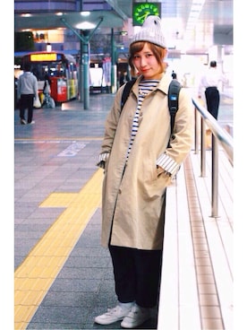 「アイテム（ステンカラーコート）」を使った、しゃんりーさん（レディース・156cm・10代）の春コーディネート