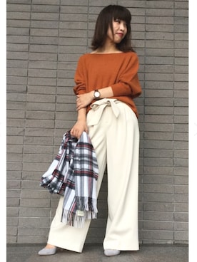 「アイテム（ストール/ショール）」を使った、mizukiさん（レディース・162cm）の秋コーディネート