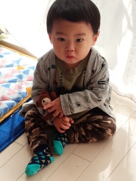 「アイテム（ママ＆ベビー、グリーン系）」を使った、yuukiさん（キッズ・80cm）の冬コーディネート