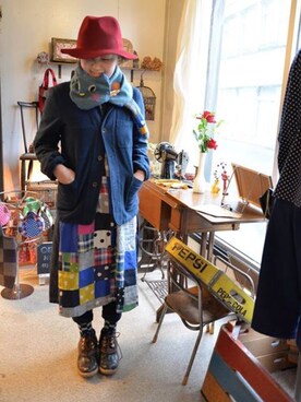 「onionakitaのアイテム（One piece dress、ブルー系）」を使った、onion Akitaさん（レディース）の冬コーディネート