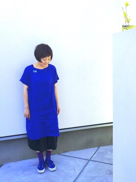 「leaf Clip （リーフクリップ）のアイテム（One piece dress、ブルー系）」を使った、onion Akitaさん（レディース）の夏コーディネート