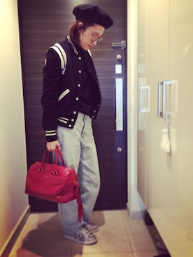 「Saint Laurent（サンローラン）のアイテム（ジャケット/アウター）」を使った、satomiさん（レディース・162cm）の冬コーディネート