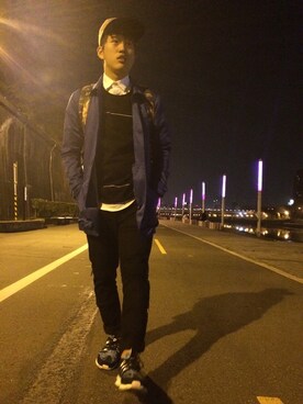 「LESS（レス）のアイテム（キャップ）」を使った、阿澤さん（メンズ・170cm）の冬コーディネート