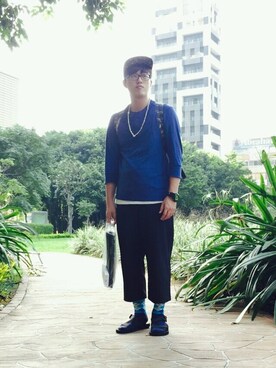 「LESS（レス）のアイテム（キャップ）」を使った、阿澤さん（メンズ・170cm）の秋コーディネート