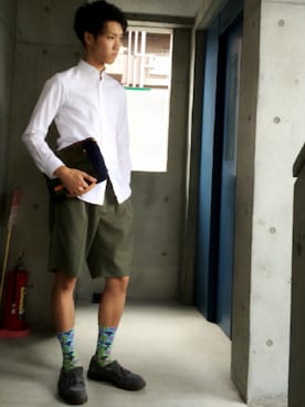 「Paul Smith（ポールスミス）のアイテム（モカシン/デッキシューズ）」を使った、やまもとさん（メンズ・175cm）の夏コーディネート