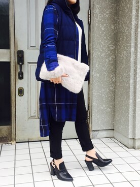 「blue」｜「アイテム（ダウンベスト）」を使った、Hazukiさん（レディース・158cm）の冬コーディネート