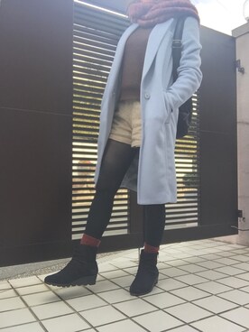 「くつした」｜「アイテム（チェスターコート）」を使った、Hazukiさん（レディース・158cm）の冬コーディネート