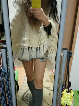 「アイテム（ポンチョ、ホワイト系）」を使った、RURUMIさん（レディース・155cm）の冬コーディネート