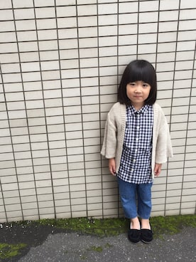 「ギンガムチェックシャツ」｜＊aoaoao＊さん（キッズ・100cm）の秋コーディネート
