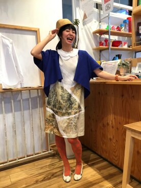 「麦わら帽子」｜「アイテム（その他アウター）」を使った、アッコさん（レディース・162cm）の春コーディネート