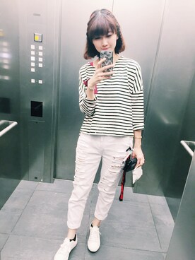 「IMAGE（イマージュ）のアイテム（パンツ）」を使った、Yü♡さん（レディース・168cm）の春コーディネート