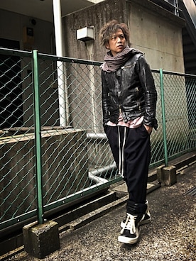 「ベレー帽推奨委員会」｜「アイテム（ライダースジャケット）」を使った、NJさん（メンズ・173cm）の冬コーディネート