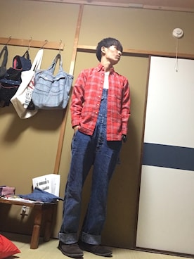「Wrangler（ラングラー）のアイテム（オールインワン・サロペット）」を使った、ピポサルさん（メンズ・170cm）の秋コーディネート