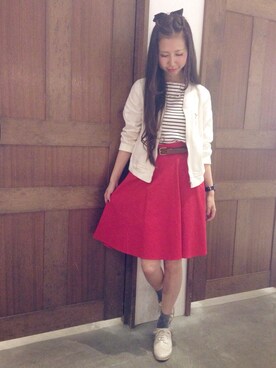 「ひざ丈スカート」｜「アイテム（ブルゾン）」を使った、ayakaさん（レディース・161cm）の夏コーディネート