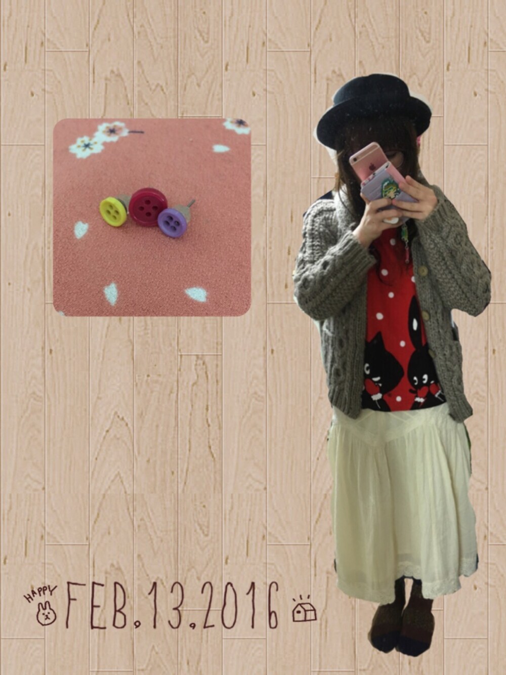 「earth music&ecologyのフェルトポークパイ/ハット（ハット、ブラック系）」を使った、こんさん（レディース・149cm）の冬コーディネートの1枚目の写真