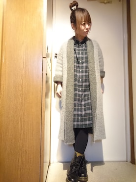 「チェックシャツワンピース」｜「アイテム（その他アウター）」を使った、えりつぃんさん（レディース・151cm）の秋コーディネート