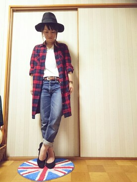 「GLOBAL WORK（グローバルワーク）のフェルトナカオレＨＡＴ/565115（ハット）」を使った、えりつぃんさん（レディース・151cm）の秋コーディネート