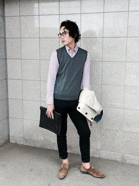 「BLACK LABEL CRESTBRIDGE（ブラックレーベル・クレストブリッジ）のアイテム（パンツ）」を使った、Y.Suginoさん（メンズ・180cm）の秋コーディネート
