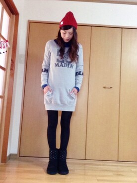「シャツ×スウェット」｜「アイテム（ワンピース/ドレス）」を使った、shimaさん（レディース・164cm）の秋コーディネート