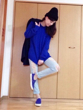 「ニットキャップ」｜「アイテム（チェスターコート）」を使った、shimaさん（レディース・164cm）の冬コーディネート
