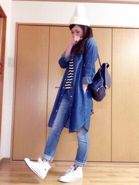 「デニムonデニム」｜「アイテム（その他）」を使った、shimaさん（レディース・164cm）の春コーディネート