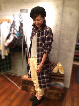 「レイカズン(Ray Cassin)」｜「アイテム（ハンチング/ベレー帽）」を使った、たなおさん（レディース・160cm）の秋コーディネート