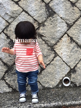 「アイテム（ロンパース、ホワイト系）」を使った、uimamaさん（キッズ・80cm）の夏コーディネート