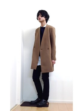 「lot holon（ロットホロン）のアイテム（スラックス）」を使った、mizushimaさん（メンズ・174cm）の冬コーディネート