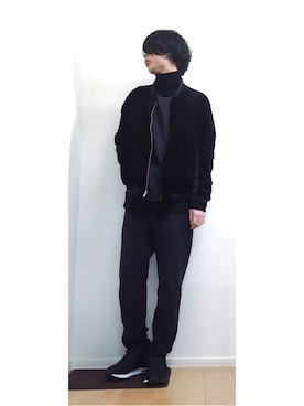 「LAD MUSICIAN（ラッドミュージシャン）のアイテム（スタジャン）」を使った、mizushimaさん（メンズ・174cm）の冬コーディネート