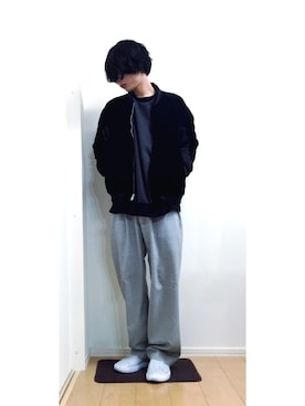 「LAD MUSICIAN（ラッドミュージシャン）のアイテム（スタジャン）」を使った、mizushimaさん（メンズ・174cm）の冬コーディネート
