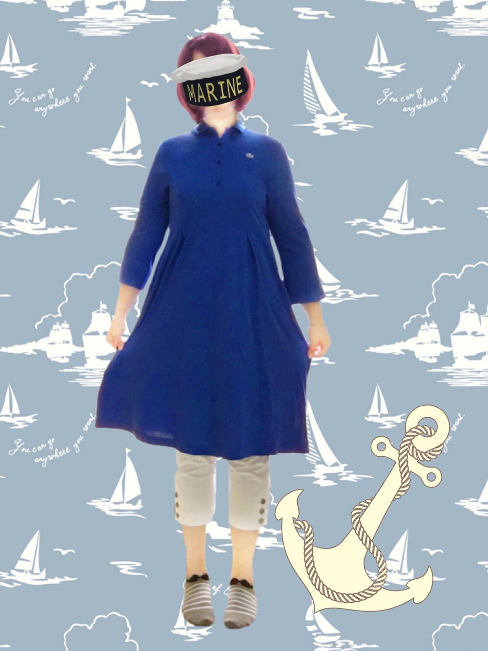 「ラコステ、シャツワンピ、ブルー、関ジャニ∞、でぶ、デブコーデ」｜「LACOSTEのレーヨンポロドレス（シャツワンピース、ブルー系）」を使った、Boo!さん（レディース・162cm）の秋コーディネートの1枚目の写真